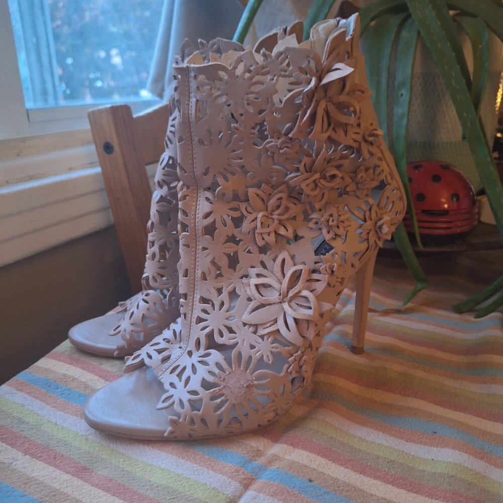 Nude peep toe booties